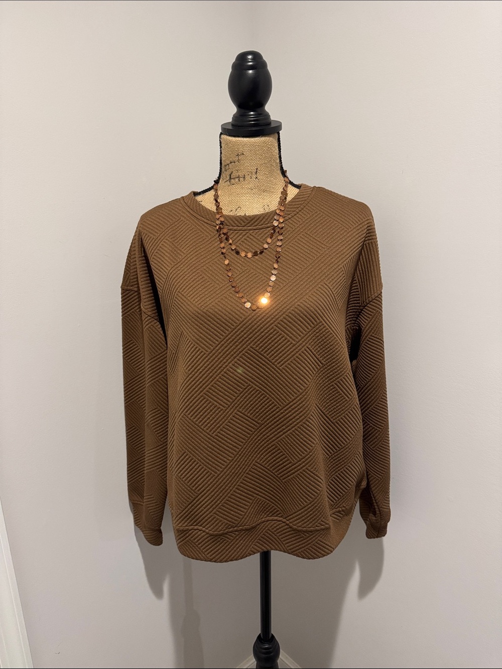 Double Take Textured Brown Pullover and Shorts Set
